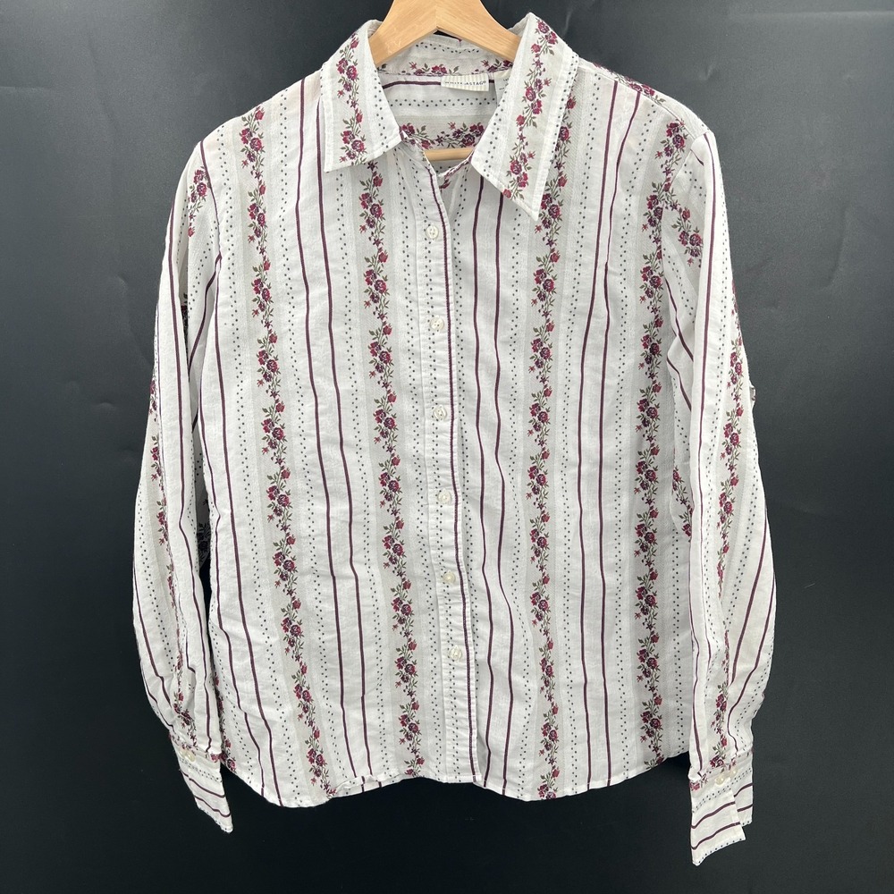 Vintage cottagecore button up shirt floral textured grandmacore roses top L